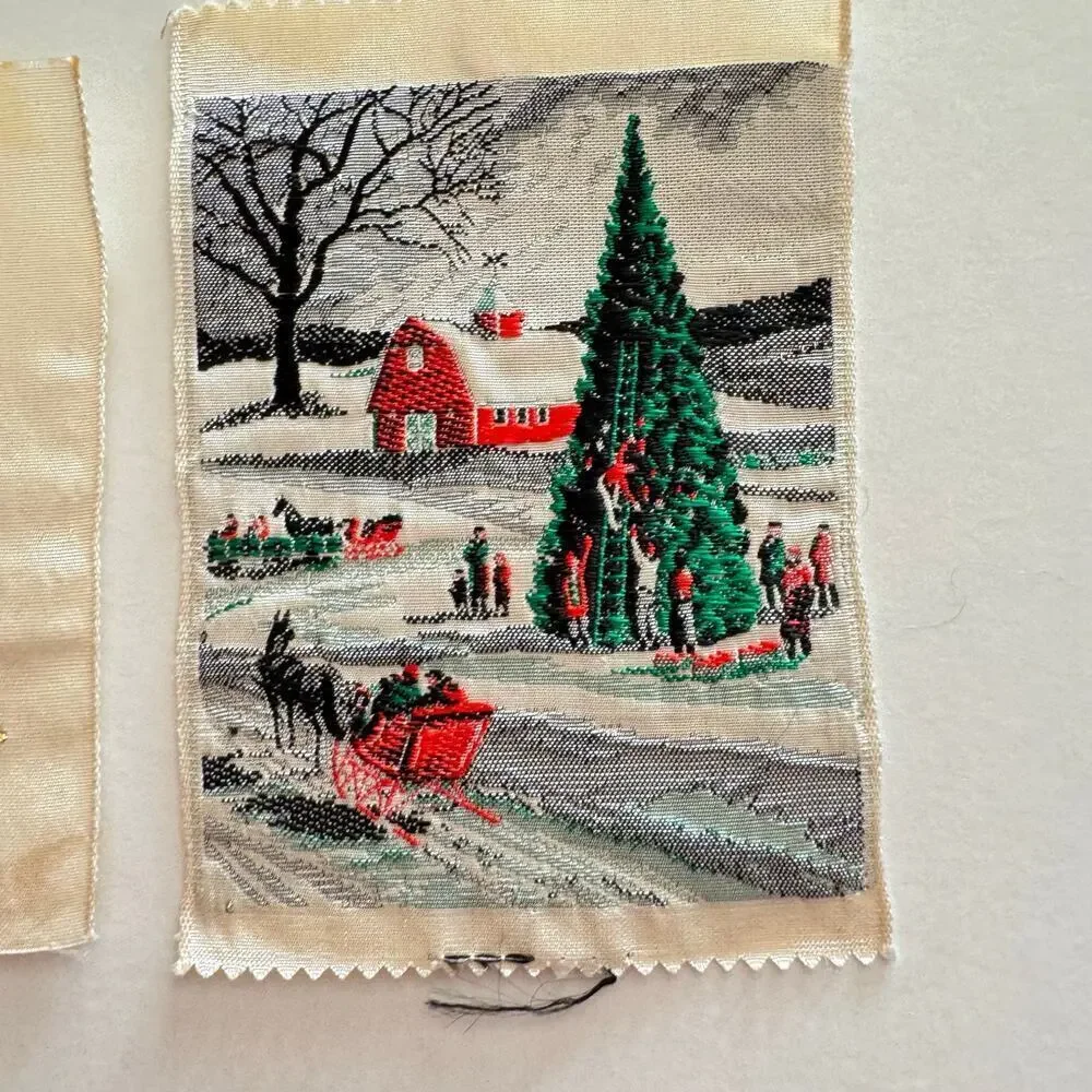 Set 3 Christmas Themed Miniature Warner Artex Silk Woven Jacquard Tapestries